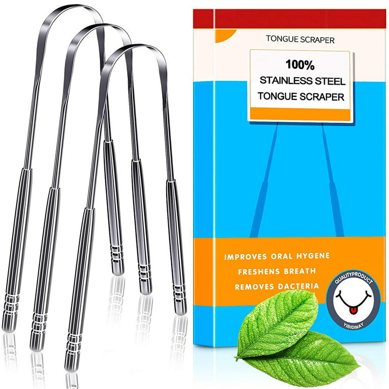 Tongue Scraper, 3 Pack 100% (Medical Grade) Professional Stainless Steel  Tounge Scrappers Great for Banishes Bad Breath and Maintains Oral Care, Tongue  Cleaner for Adults and Kids 