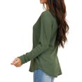 thumbnail image 2 of Camisa informal holgada para mujer para el trabajo y citas, cuello redondo, manga larga con hombros descubiertos, talla S, color verde, 2 of 6