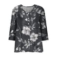 thumbnail image 4 of Favoffer Women's Floral Print Button Down Shirts V Neck 3/4 Sleeve Loose Fit Casual Tops Lightweight Blouses for Office Work Vacation Daily, 4 of 5