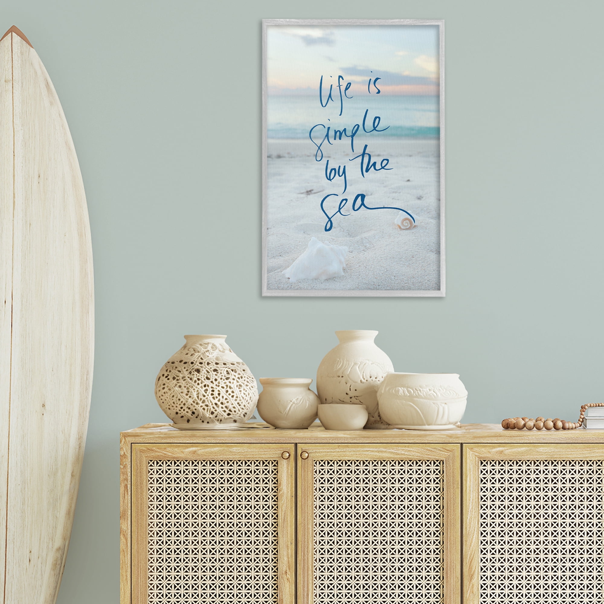 Stupell Industries Simple By The Sea Coastal Painting Gray Framed Art Print Wall Art, 20 x 30