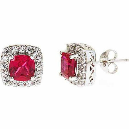 Created Ruby and Created White Sapphire Sterling Silver Earrings