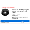 thumbnail image 2 of Accessory Belt Idler Pulley - Compatible with 2007 - 2014 Volvo XC90 3.2L 6-Cylinder 2008 2009 2010 2011 2012 2013, 2 of 2