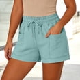thumbnail image 2 of hlysgo Bermuda Shorts for Women Comfort Soft Fit Elastic Drawstring Waist Short Summer Beach pull On Short with Pockets Sky Blue,2xL, 2 of 6