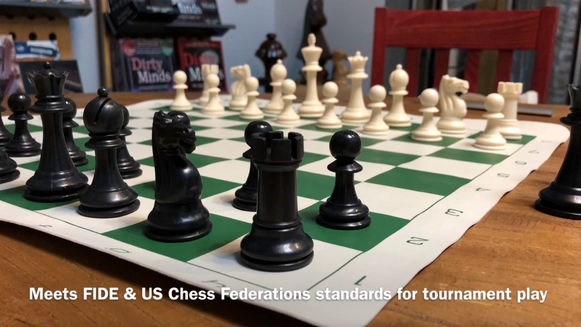 WE Games Travel Tournament Chess Set, 20 in. Roll Up Vinyl Chess Board with Storage Bag