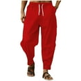 thumbnail image 2 of WIZUTIZ Mens Cotton Linen Pants Solid Textured Harem Pants Casual Lightweight Breathable Loose Beach Trousers Summer Spring, 2 of 3