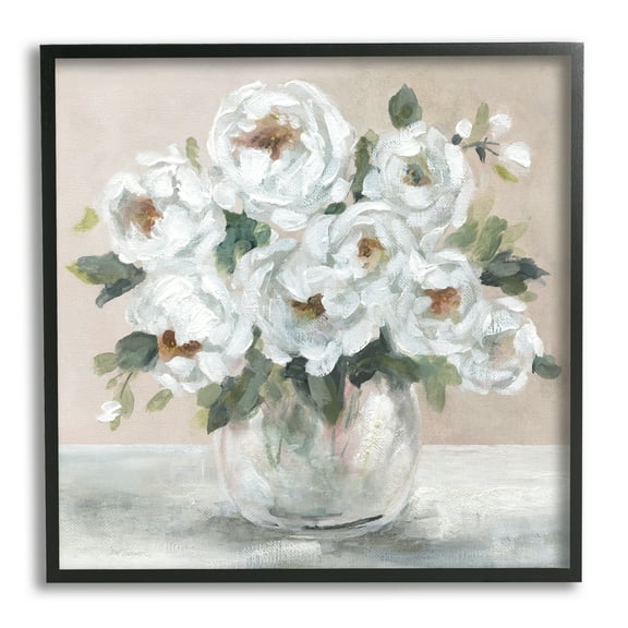 Stupell Industries White Peony Bouquet Painting Botanical & Floral Painting Black Framed Art Print Wall Art