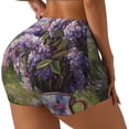 thumbnail image 2 of Kdxio Lilacs Teapot Scenic Painting Print Workout Shorts for Women Seamless Soft Smooth Gym Yoga Scrunch Active Shorts, 2 of 5