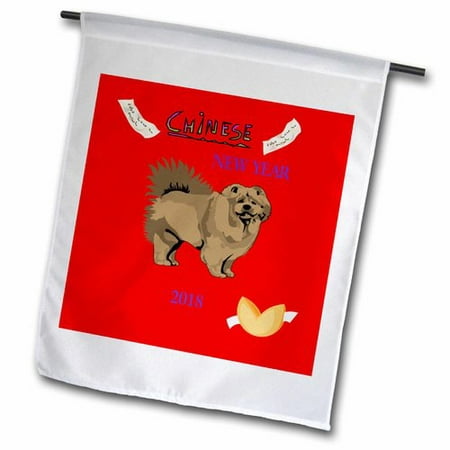 3dRose Image of Chinese New Year with Chow Dog and Fortune Cookie Polyester 1'6'' x 1' Garden Flag