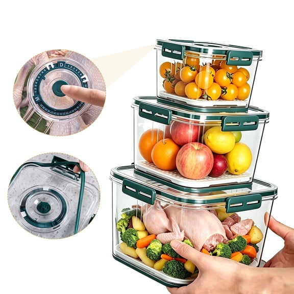 Large-capacity Airtight Food Storage Containers, Made of Safe PET Material with Lids Featuring a Seal Time Indicator. Insect-proof and Moisture-proof, Dishwasher-safe(Green))