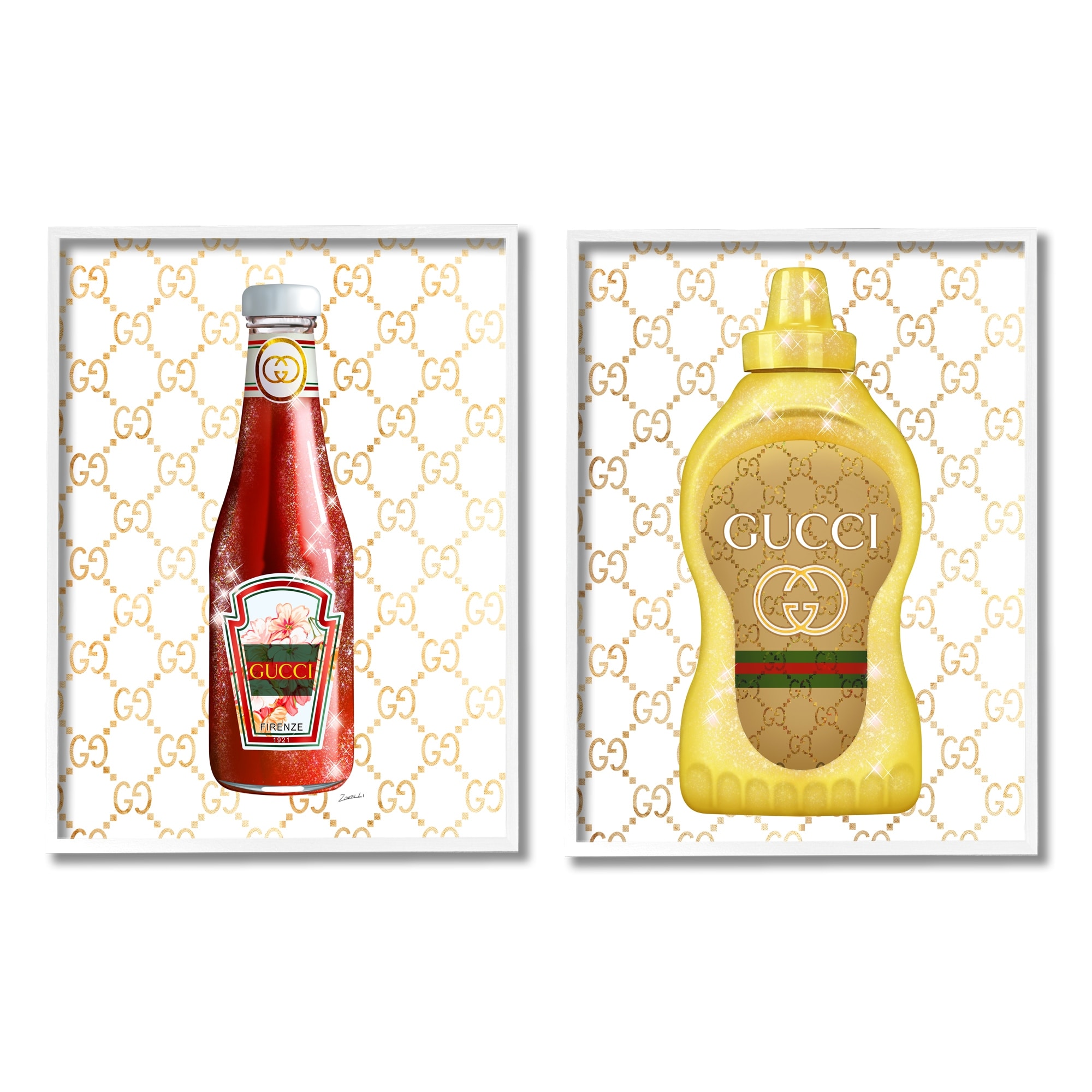 Stupell Industries Glam Fashion Kitchen Condiments Cooking Sparkle Pattern Graphic Art White Framed Art Print Wall Art, Set of 2, Design by Ziwei Li