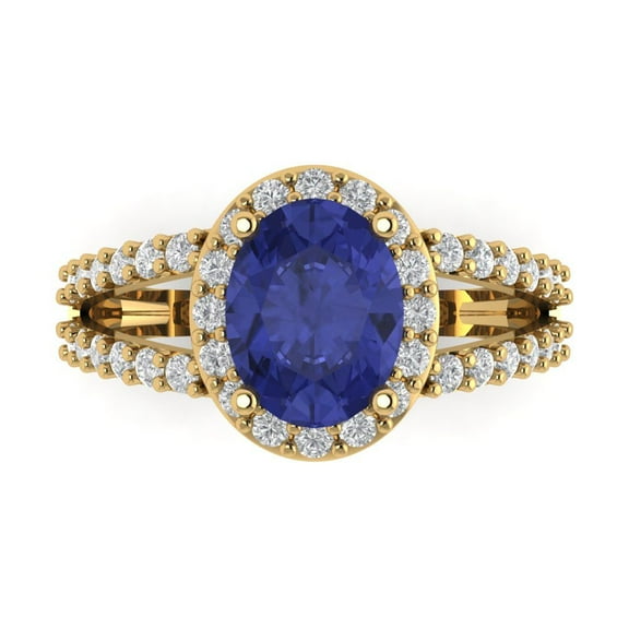 Halo Engagement Ring for Women - 2.6ct Simulated Tanzanite in 14K Yellow Gold Promise Ring