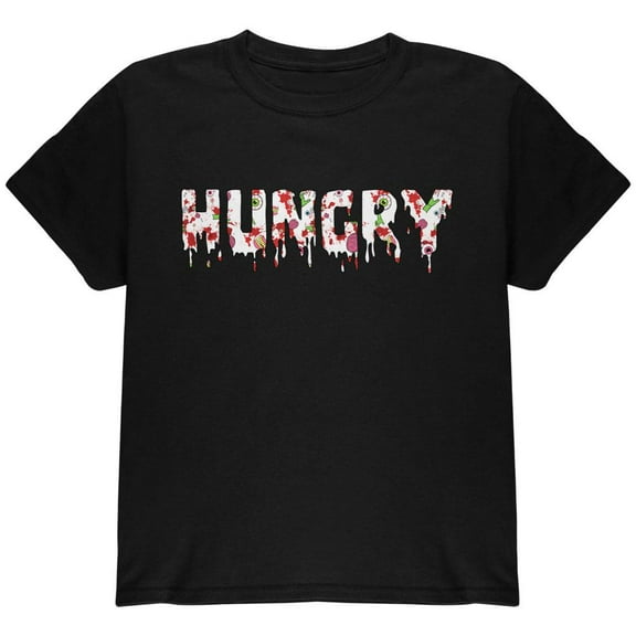 Halloween Hungry Zombie Pattern Youth T Shirt Black YLG