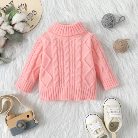 

PatPat Baby Boys Girls Solid Turtleneck Cable Knit Sweater Long Sleeve Blouse Pullover Sweatshirt Warm Crewneck Tops Toddler Shirt Tops Knitted Fall Winter Clothes 0-3T