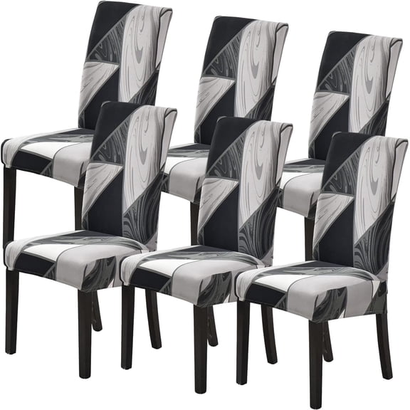 Dining Room Chair Covers Set of 6, Stretch Parsons Chair Slipcovers Removable Washable Spandex Printed Chair Seat Protector Cover for Hotel, Office, Ceremony, Banquet, Wedding Party (Black/Grey)