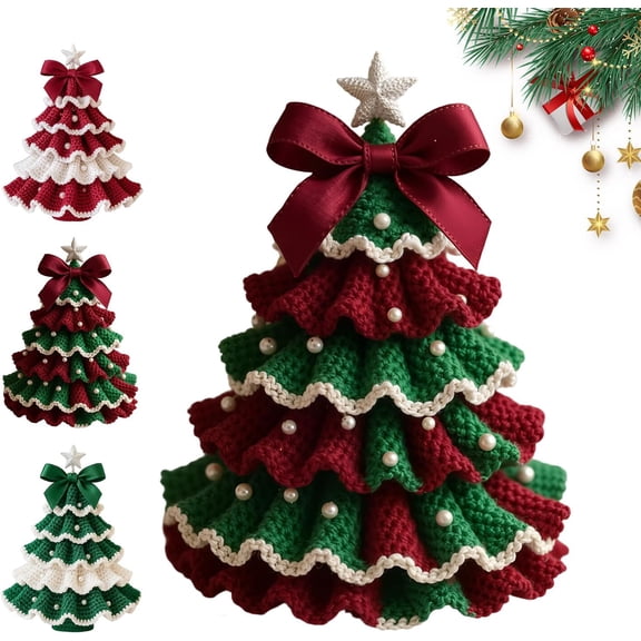 DIY Crochet Christmas Tree Kit,Handmade Holiday Decoration Set, Beginner Christmas Kit,Tree Bow Pearl Embellishment,Christmas Craft Kit with Hook,Beads & Instructions