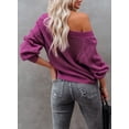 thumbnail image 4 of Asyoly Women's Off Shoulder Sweaters Bat Sleeve Solid Color Casual Loose Cable Knit Pullover Sexy Oversized Jumper Knitwear Tops, 4 of 6