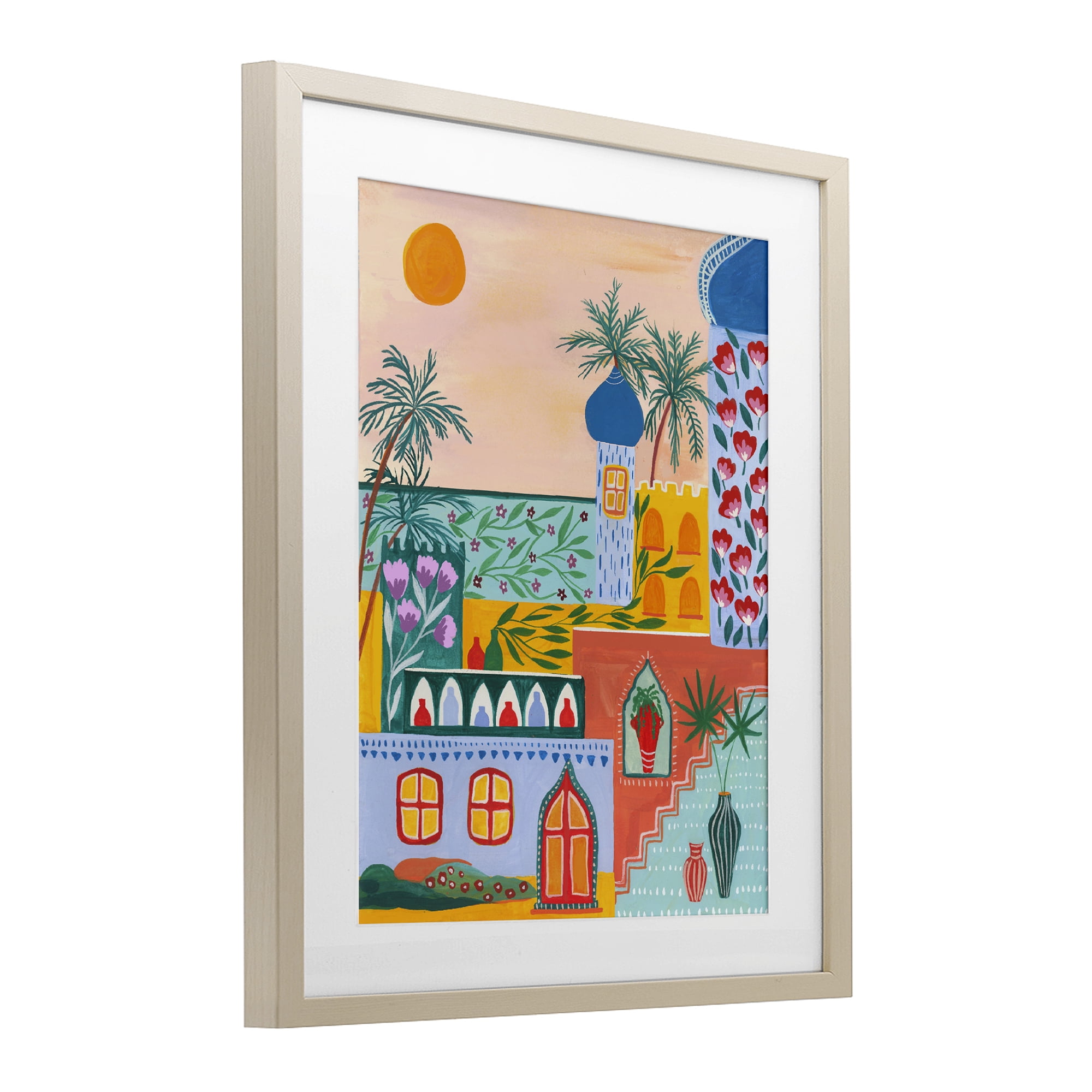 Egyptian City Architecture Birch Framed Print Under Glass, design by Nabeela Rumi
