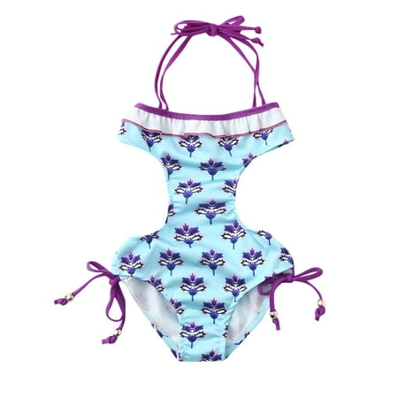 

Neon Toddler Swimsuit Girl Size 130 For 4 Years-5 Years Summer Ruffles Floral Print Swimwear Backless Romper Jumpsuit Bathing Suits For Girls Padded