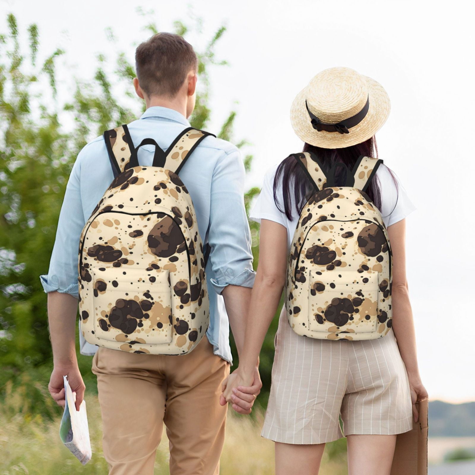 Casual Canvas Backpack Without Interlayer Large Capacity Stick Bag Design For Outdoor Shopping Office Outdoor Sports Milk Cow Print Style Sienna_1 Medium