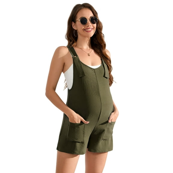 Yesfashion Wholesale Women's Maternity Sleeveless Rompers Summer Casual Scoop Neck Tank Jumpsuits Shorts Overall with Pockets