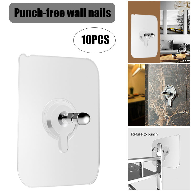 10pcs Adhesive Wall Screws Hanging Nails Wall Hook Self Adhesive No  Drilling Non-Trace New 