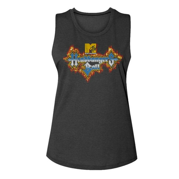 MTV Headbangers Ball Fire Logo Charcoal Women's Muscle Tank Top T-Shirt