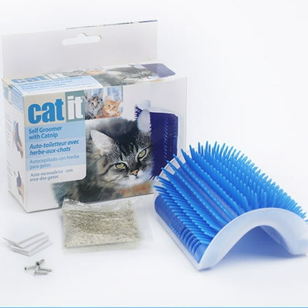 Gray Cat Tunnel - Cat Self Groomer Corner Grooming Brush Comb With Catnip For Kitty Pet, Must Have Cat Massager Toys Artifact