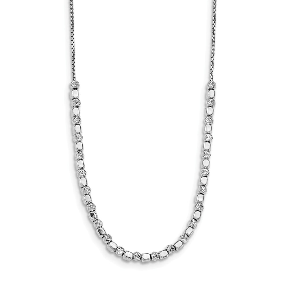 Rhodium Plated 925 Sterling Silver 1mm BOX Chain and 8mm LASER CUT Bead Necklace 