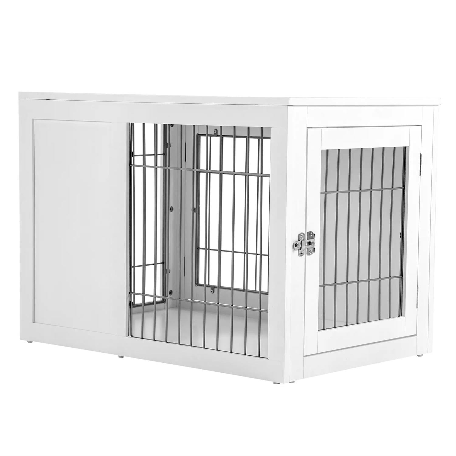 Pefilos 32" Dog Crate Furniture with Double Doors, Locks, Wooden Wire Kennel Table, Indoor Dog House for Small and Medium Dogs, White