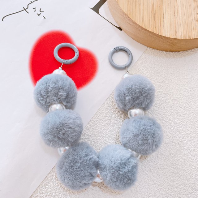 Colgante de bola de peluche para teléfono móvil, cadena de perlas, adornos de cuentas, llavero peludo para otoño e invierno, bolso, joyería
