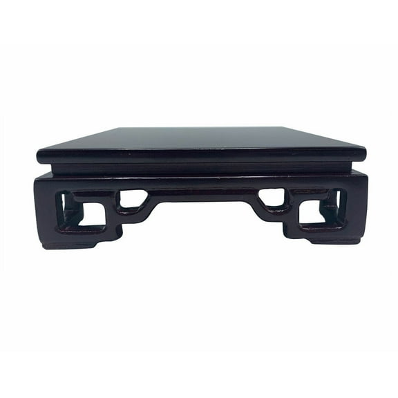 Square Hand Crafted Oriental Vase Stand in Solid Rosewood (5" L x 5" W x 2.5" H) - Oriental Furniture Warehouse