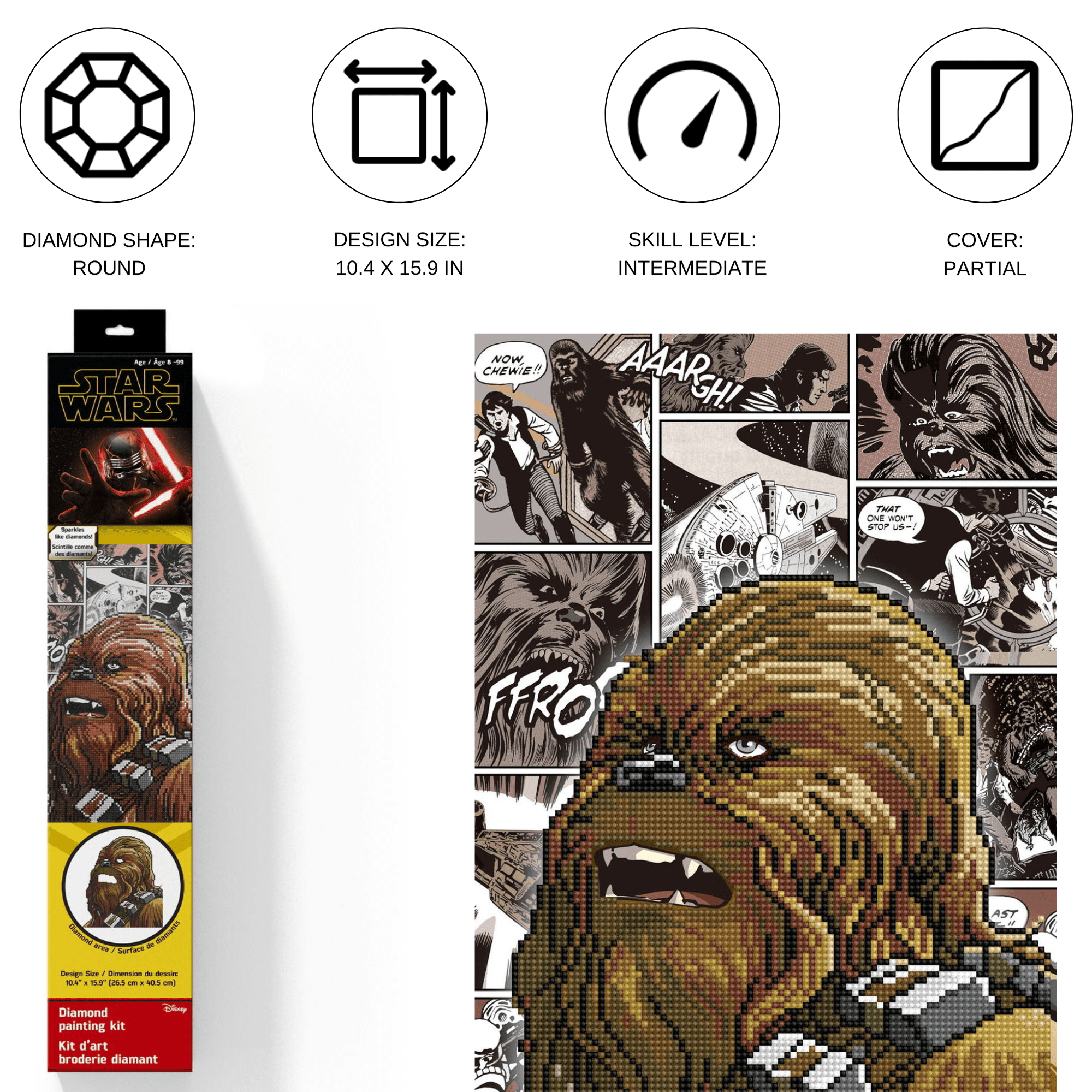 Diamond Dotz  Chewbacca Star Wars Diamond Painting Kits for Adults - Diamond Art Kits a Relaxing Creative Craft Kit with Dotz Gems 15.9"x10.4"
