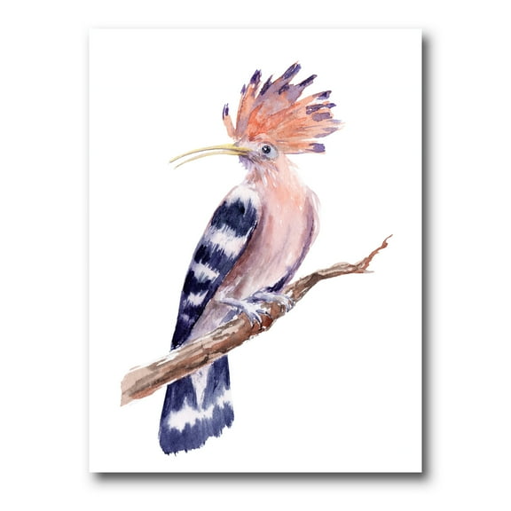 Ancient Hoopoe Bird On A Branch 12 in x 8 in Painting Canvas Art Print, by Designart