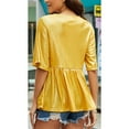 thumbnail image 3 of Women Short Sleeve Top Ruffle Hem Pullover Top Wrap V Neck Metallic Shirt Elastic Waist Blouse Gold XL, 3 of 6