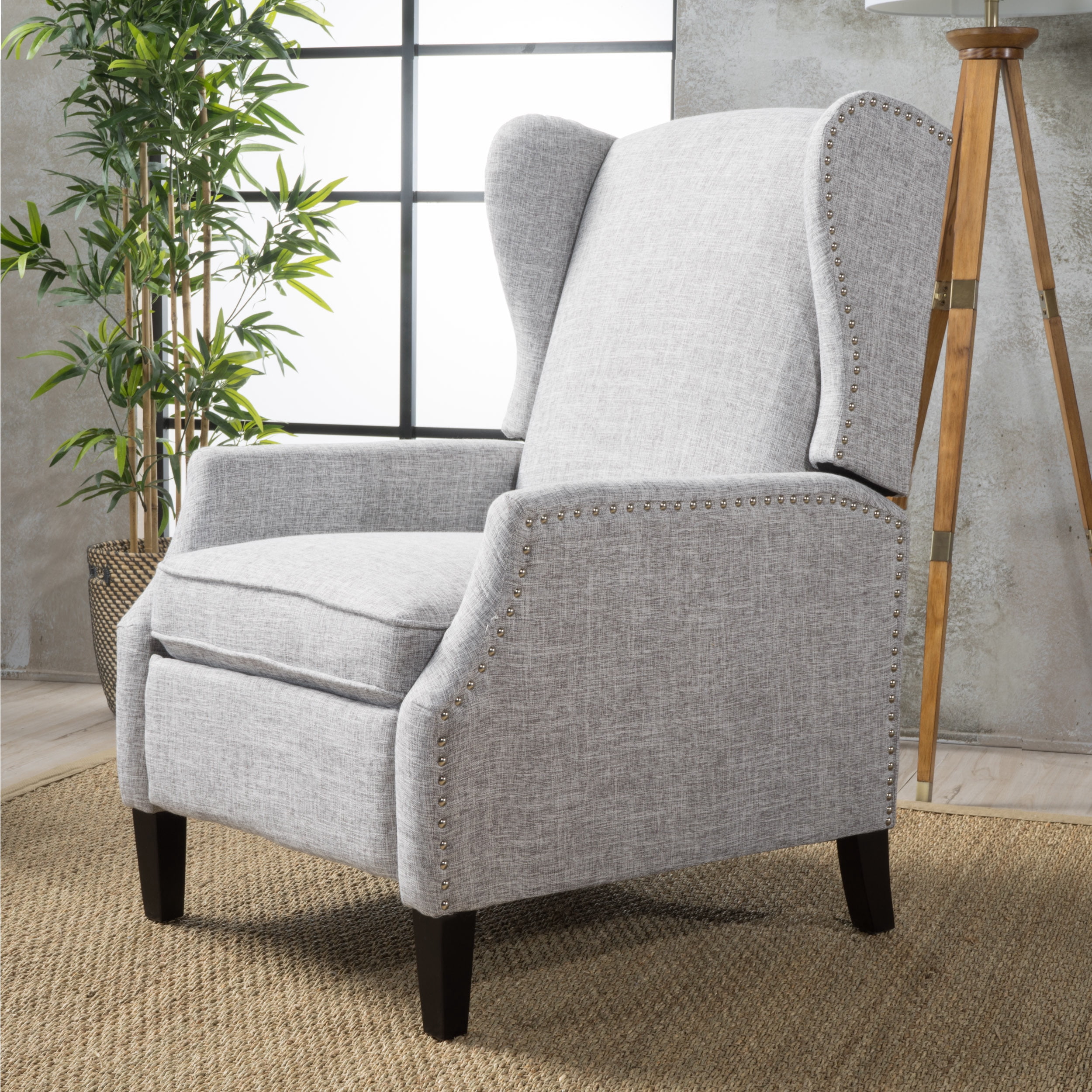 Euroco Traditional Wingback Recliner Chair with Studded Trim,100% Polyester Upholstery