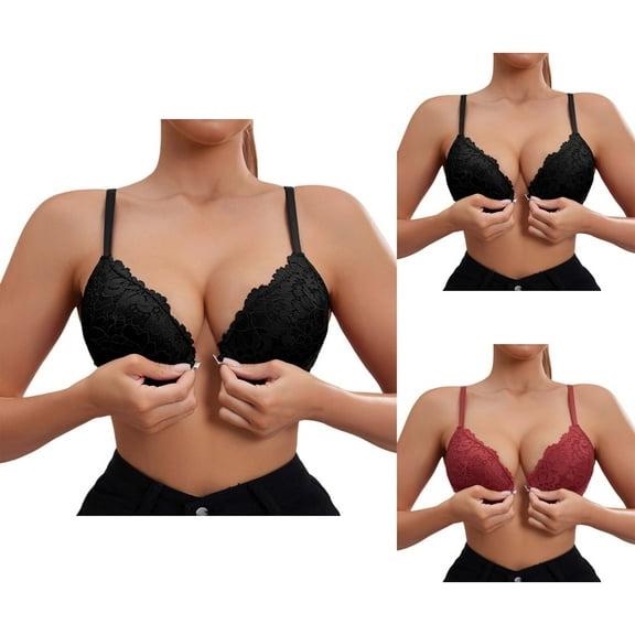 Front Closure Bras for Women Floral Lace Push Up Racerback Underwire Racerback Bralette Comfortable Everyday Bras