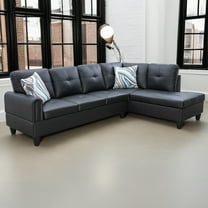 Hommoo L Shaped Couch Living Room Furniture Set, Faux Leather 4-Seat Sectional Sofa Sets, Modern Couch Sofa Set for Home, Apartment, Dorm, Black(No Ottoman)