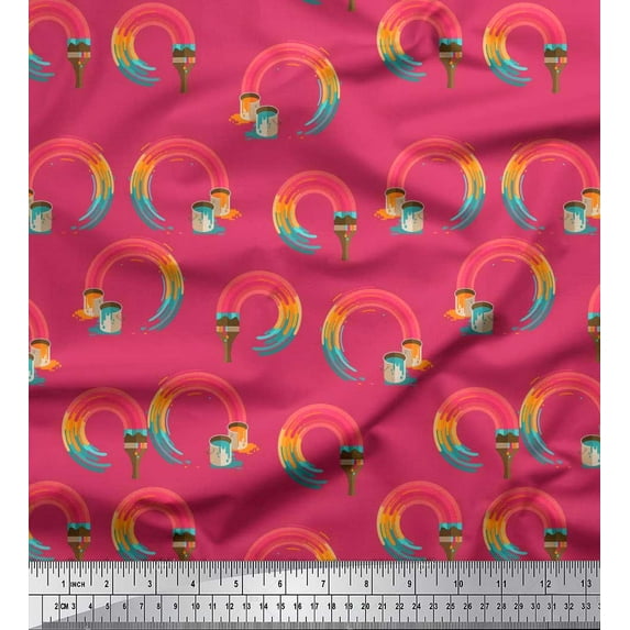 Soimoi Pink Cotton Poplin Fabric Paint Brush Abstract Print Fabric by Yard 42 Inch Wide