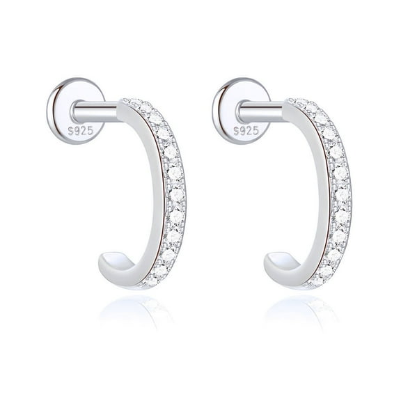Hoop Flat Back Earrings for Women Sterling Silver 16G 6mm Cartilage Helix Upper Lobe Body Piercing Ginger Lyne