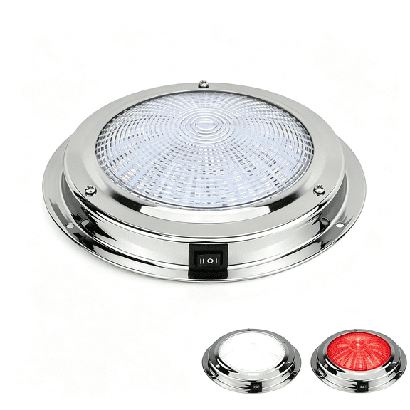 SUTAU 5.5 Inch 12V Dual-Color Led Boat Dome Light with Toggle Switch | White and Red Light Modes Boat Cabin Light, Stainless Steel Surface-Mount Design for Boat Cabins, Yachts, Pontoons and Rvs