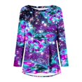 thumbnail image 4 of TSADFHJI T-Shirt pour Femmes Manches Longues Printemps et Automne Imprimé Col Rond Raglan Manches Longues Courtes devant et Long Dos T-Shirt Mi-Long G Violet, 4 of 5