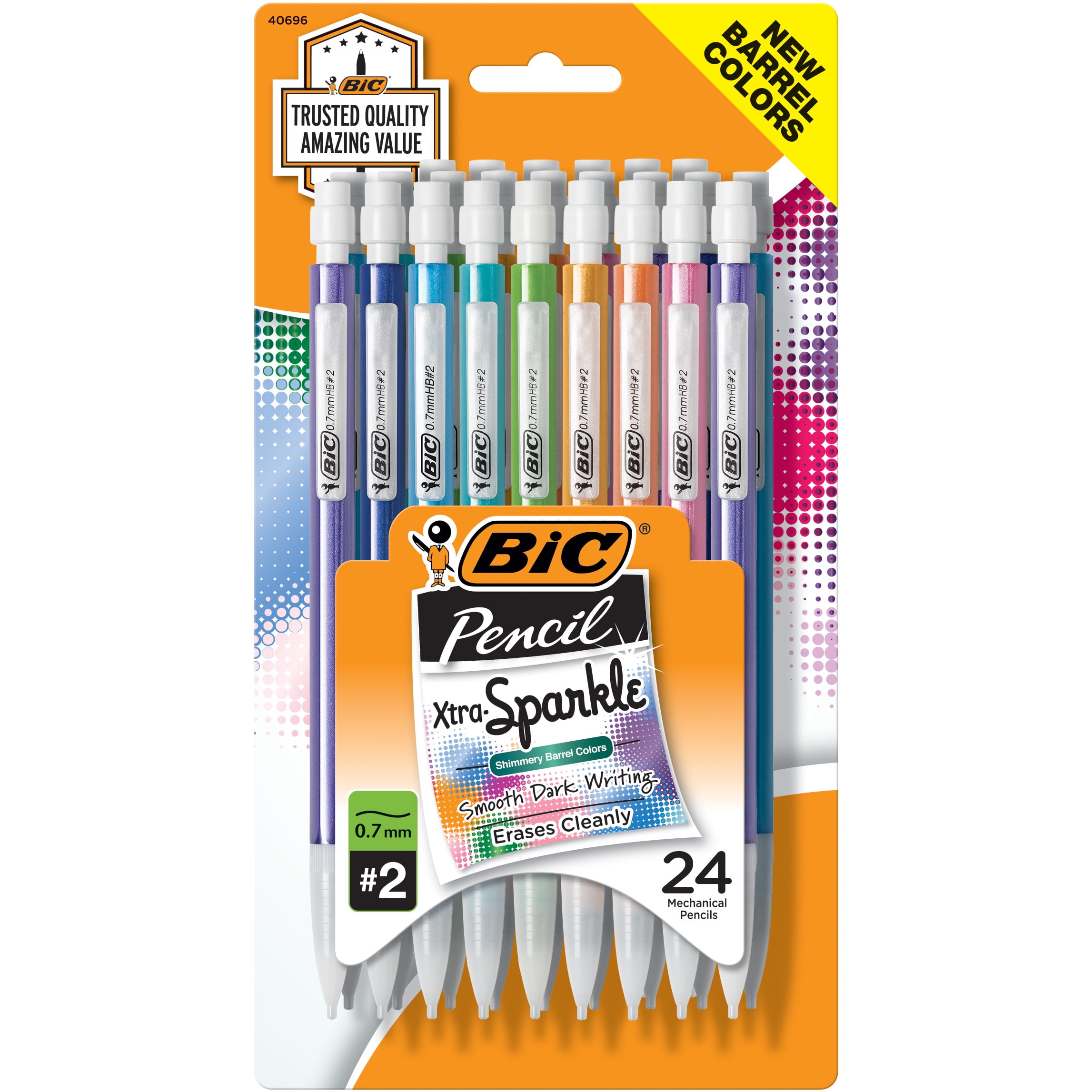 BICMPLP241, BIC® MPLP241 Xtra-Sparkle Mechanical Pencil Value Pack, 0.7  mm, HB (#2.5), Black Lead, Assorted Barrel Colors, 24/Pack
