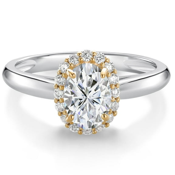 Gem Stone King 1.16 Cttw 925 Sterling Silver and 10K Yellow Gold IGI Certified Lab Grown Diamond Halo Engagement Ring for Women | Center Oval Cut Diamond 1 Ct | D-E Color | VS1-VS2 Clarity (Size 5)