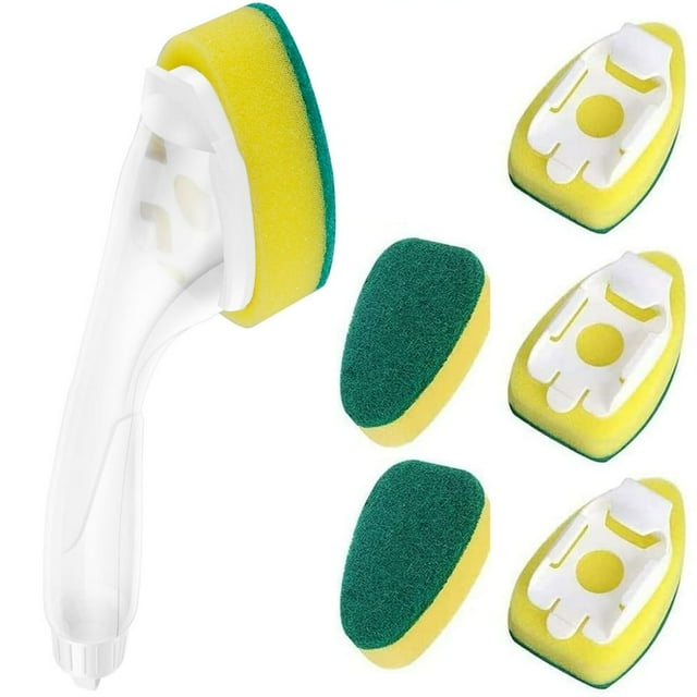 DEBGFS Dishwand Refills Handle with 7 Replacement Sponge Heads Heavy Duty Dishwand with Non Scratch Refills Durable Dish Sponge Reusable Scrub Sponge Soft Dishwashing Scrub for Kitchen
