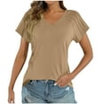 thumbnail image 5 of Women's V Neck Short Sleeve Pullover Tops Shirts Blouses Solid Color Loose Fit Casual Daily Wear Work Office Vacation Fashion Essential Gift for Women | CSEONE,Khaki L, 5 of 9