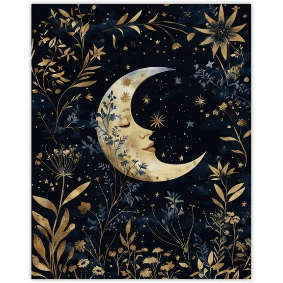 1 Pc Wall Art Print Retro Vintage Moon Floral Botanical Prints Poster Wall Decorations for Office Bedroom Living Room Home Decor