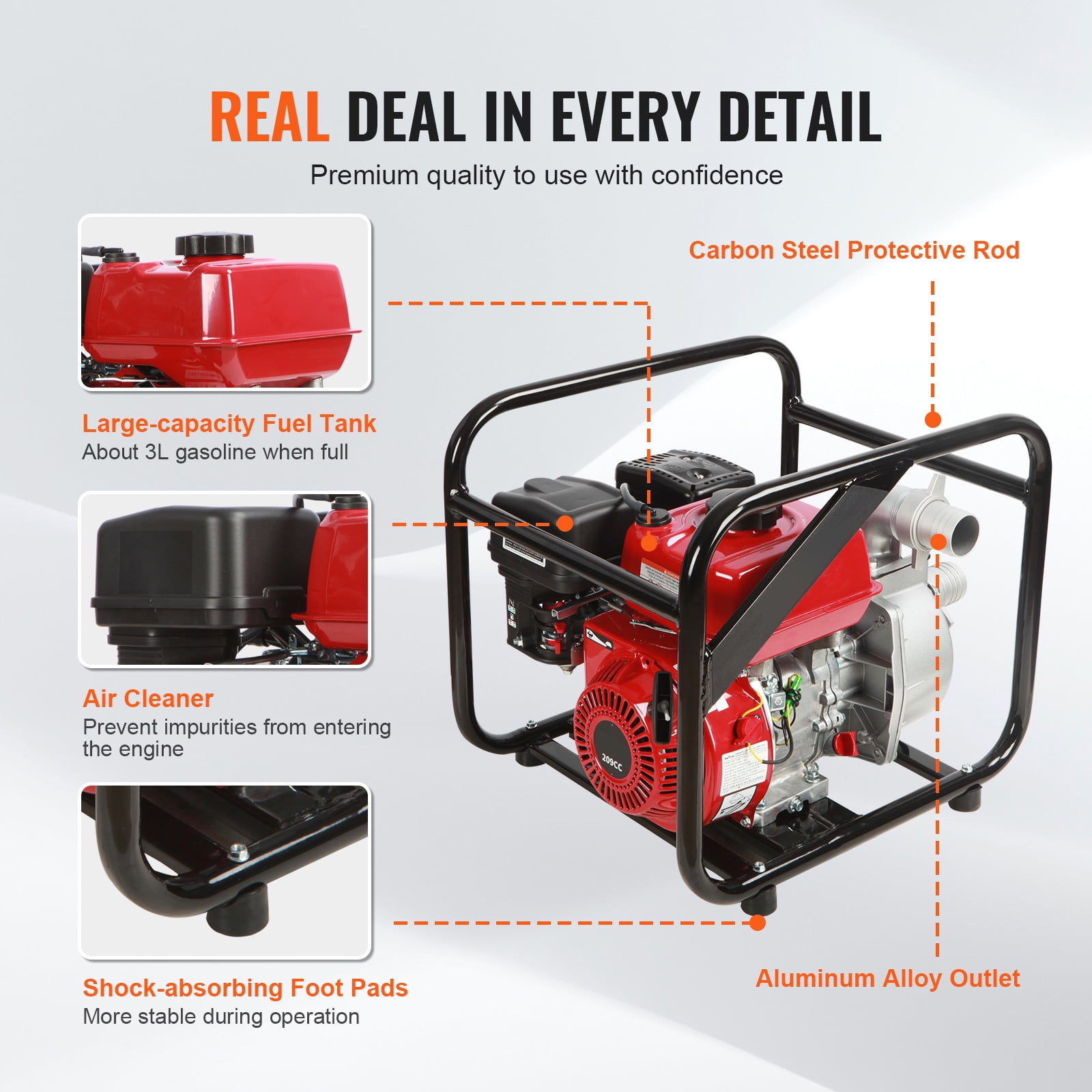 KFFKFF Gasoline-Powered Water Pump, 2-inch, 7HP, 142 GPM Flow Rate, 148ft Lift, 22ft Suction, 4-Stroke Engine for Efficient Water Transfer, Portable Design with 25ft Hose for Irrigation and Pool Use