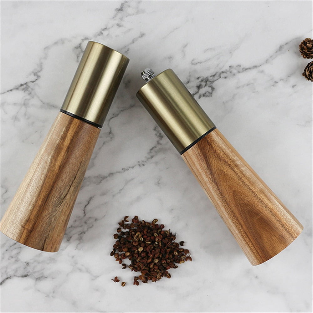 Gold Salt Shaker and Pepper Grinder Set,Stainless Steel Manual Salt Shaker and Pepper Mill,Adjustable Thickness,Suitable For Kitchen,Barbecue,Picnic,2 Packs