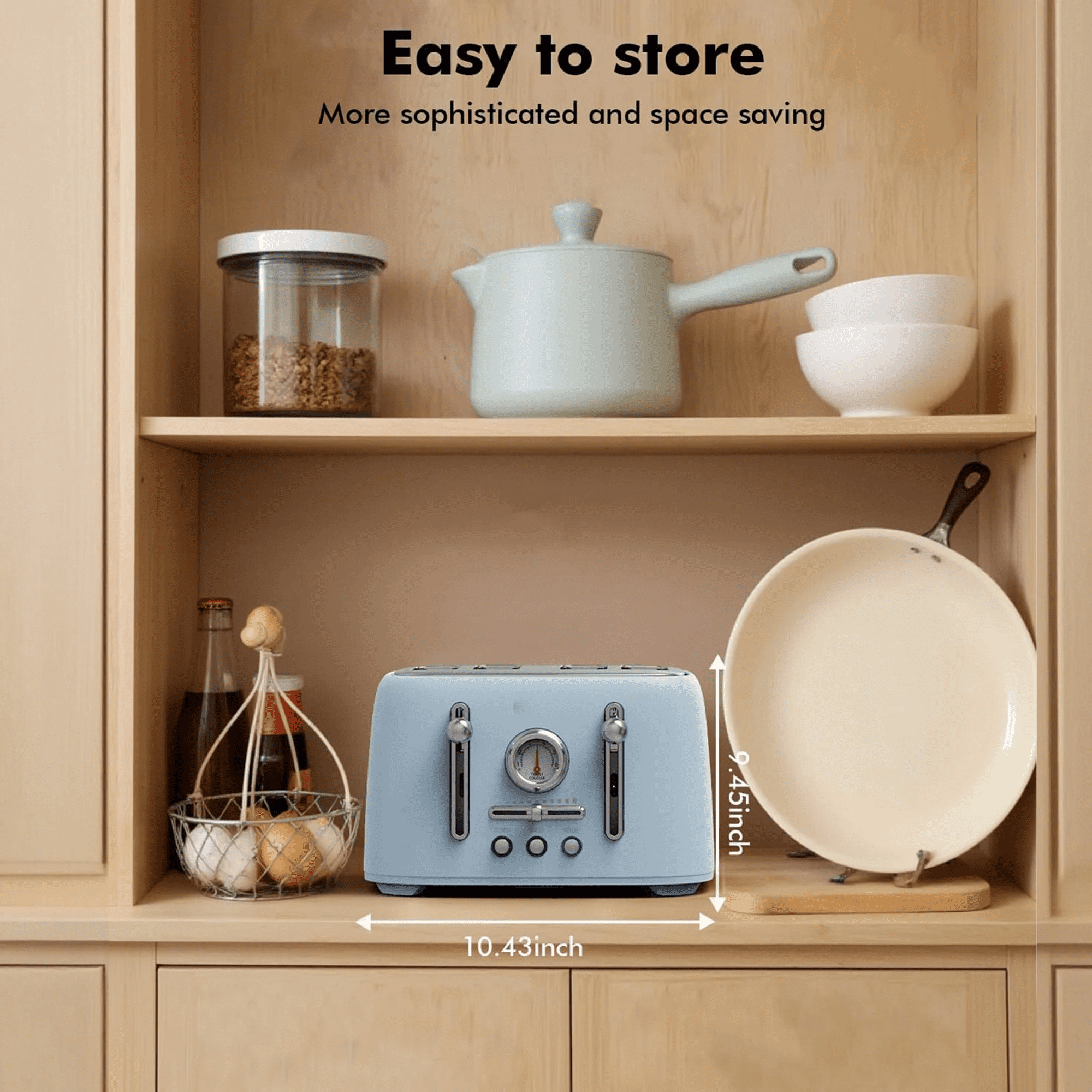 Sanerto 4-Slice Toaster, 1.6" Extra Wide Slots, 6 Browning Levels, Bagel/Defrost, Stainless Steel,120V, 1800W,  Blue