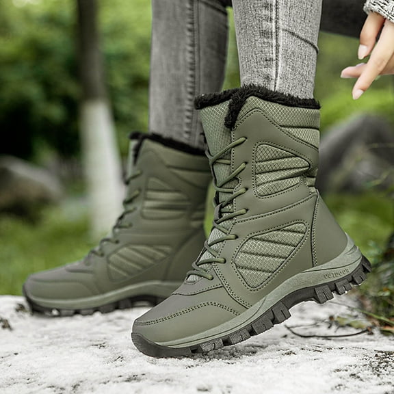 XIMIN Women's High Top Faux Fur Lined Mid-Calf Snow Boots Winter Light Warm Insulated Comfor Non-Slip Waterproof Platform Outdoor Cold Weather Outdoor Boots